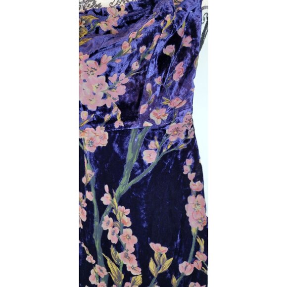 Lulus Make Dress Navy Blue Velvet Floral Strapless Midi Dress Size Small - Picture 5 of 13